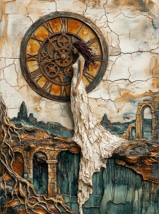 Vintage Clock Ruin Woman (120 Colors)