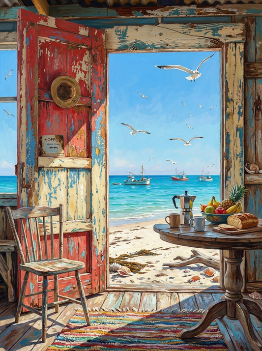 Vintage Door Beach View (80 Colors)