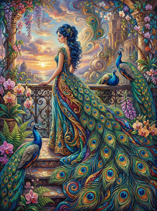 Woman In Peacock Garden (120 Colors)