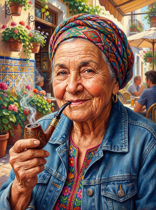 Woman Smoking In Courtyard (120 Colors)