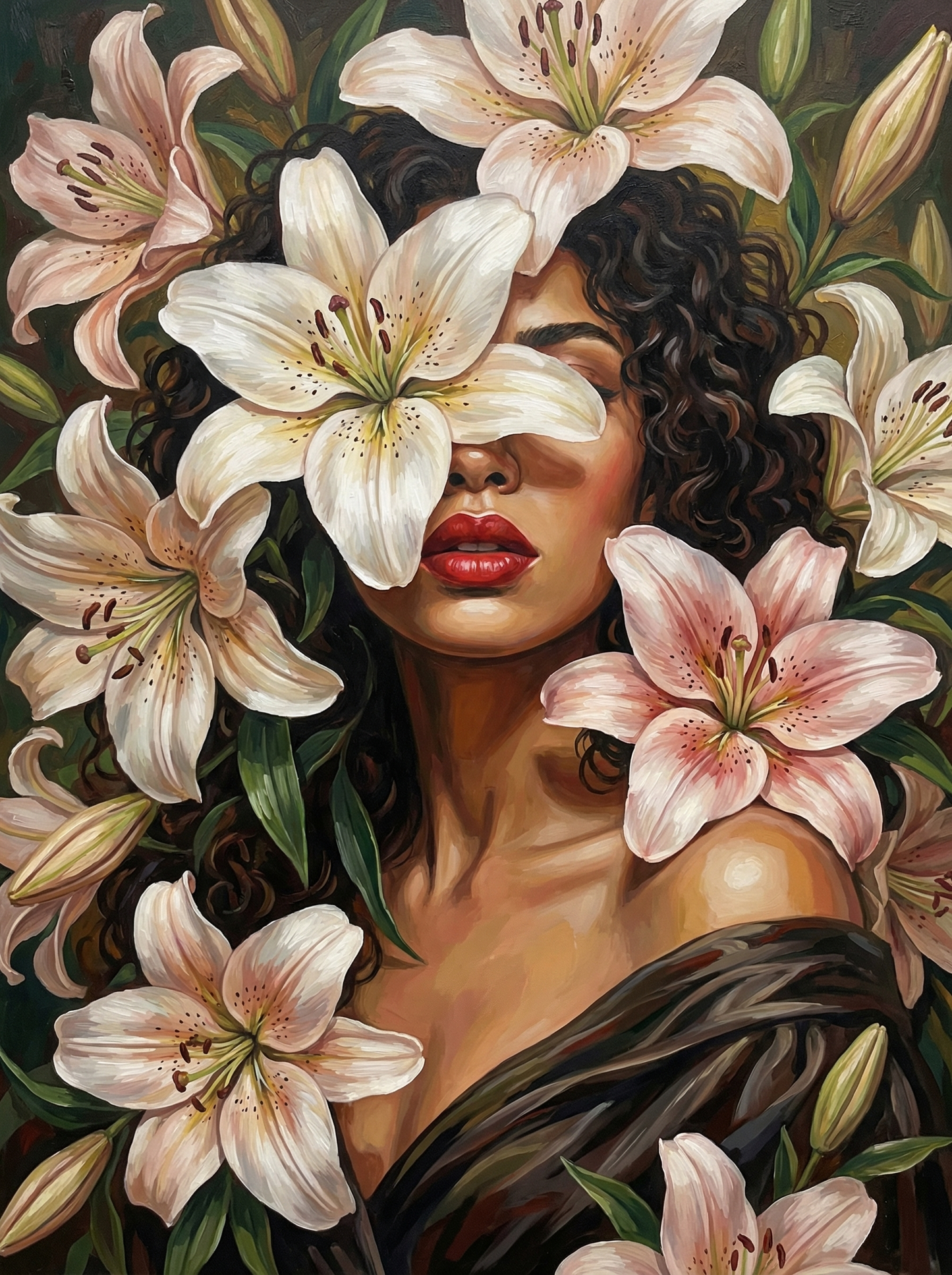 Woman With Cream Orchids (80 Colors)