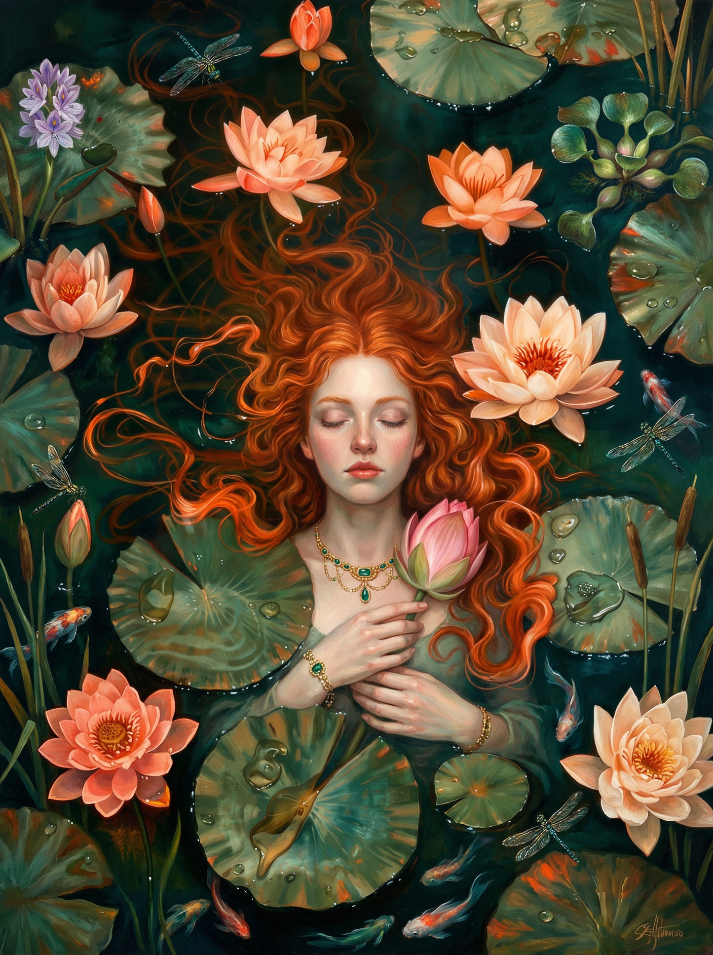 Woman With Lotus Flowers (80 Colors)
