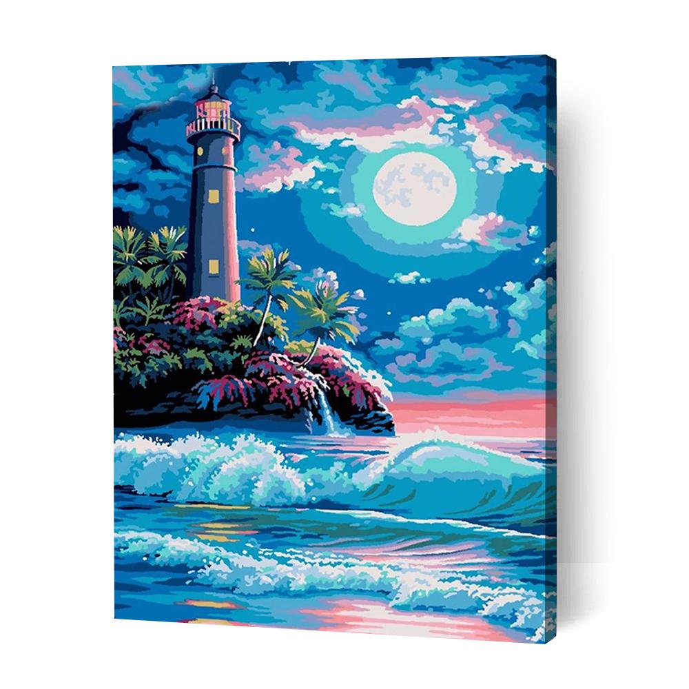 Lighthouse in the Moonlight - Paint By Numbers Cities