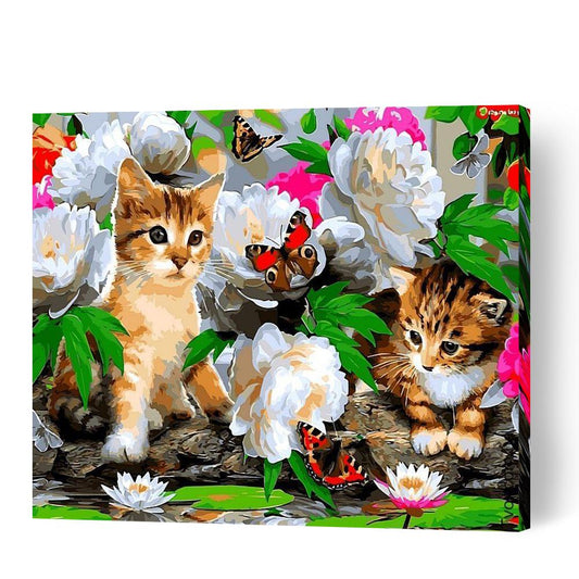 Kittens and White Flowers - Paint By Numbers Cities