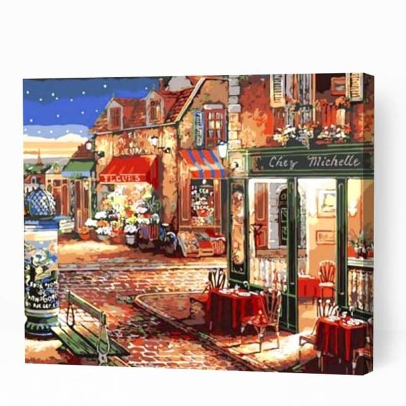 Beautiful Town Street at Night - Paint By Numbers Cities