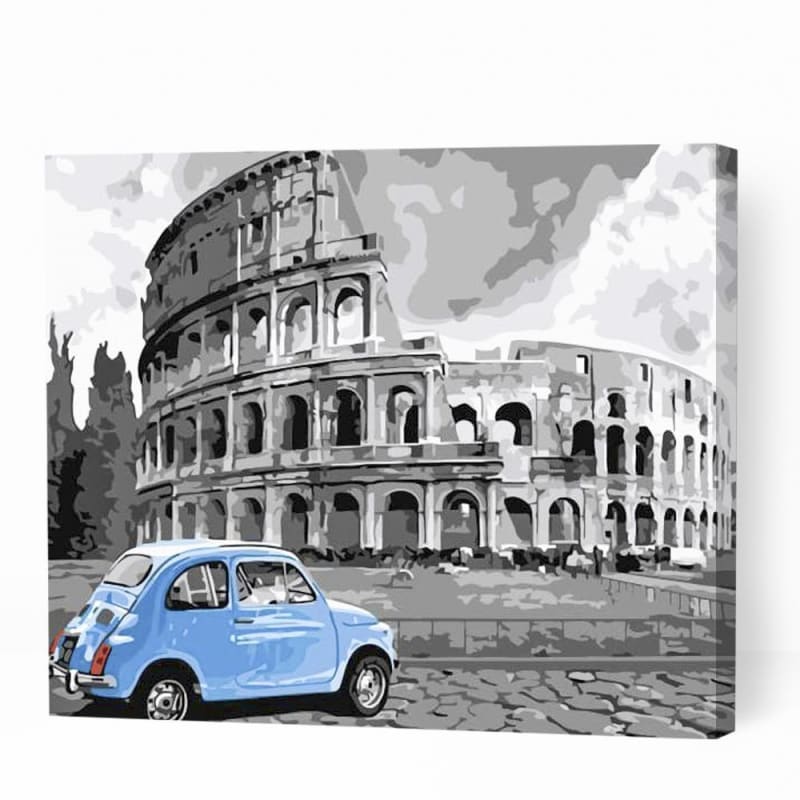 Blue Car with Colosseum - Paint By Numbers Cities