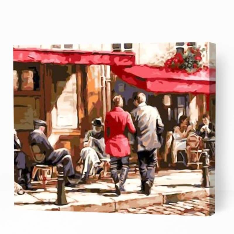 Busy City Street Cafe - Paint By Numbers Cities