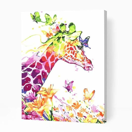Colorful Giraffe with Butterflies - Paint By Numbers Cities