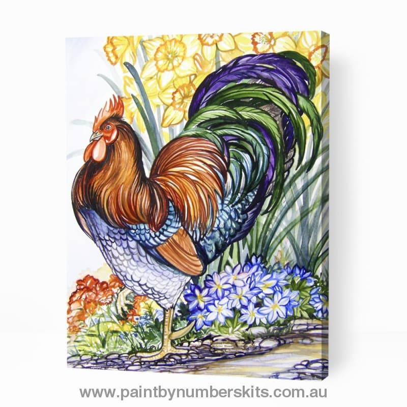 Colorful Roaster and the Flowers - Paint By Numbers Cities