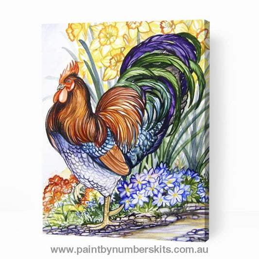 Colorful Roaster and the Flowers - Paint By Numbers Cities
