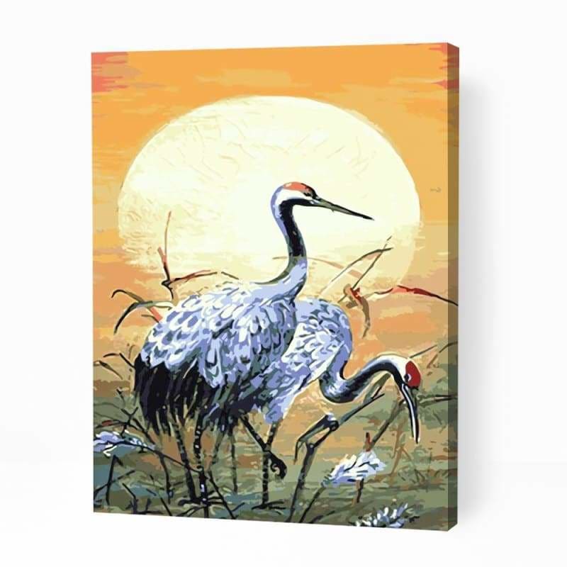 Crane Couple at Sunset Glow - Paint By Numbers Cities