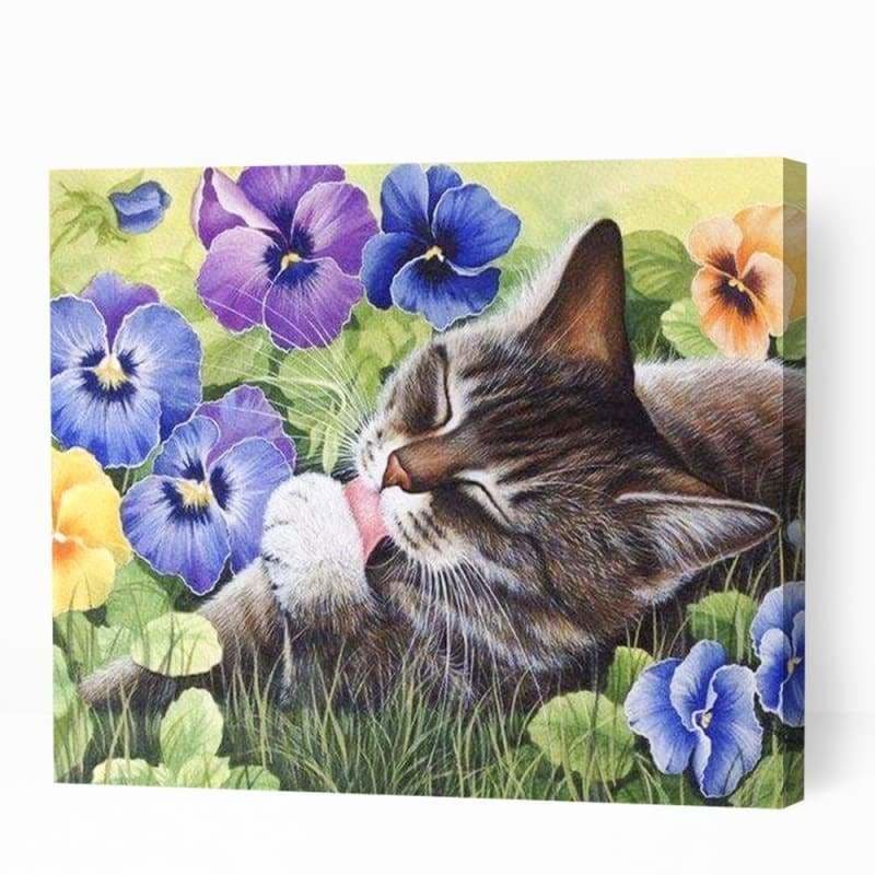 Cute Kitten Cuddling in Flowers - Paint By Numbers Cities