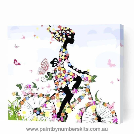 Flower Girl Riding Bicycle - Paint By Numbers Cities