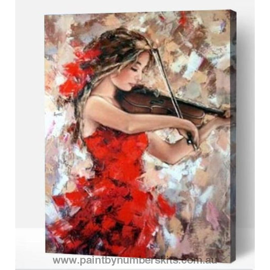 Lady In Red Plays The Violin - Paint By Numbers Cities