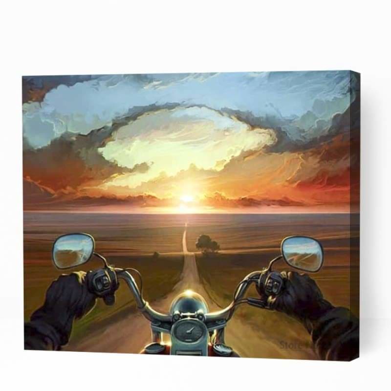 Motorbike Ride on Sunset - Paint By Numbers Cities