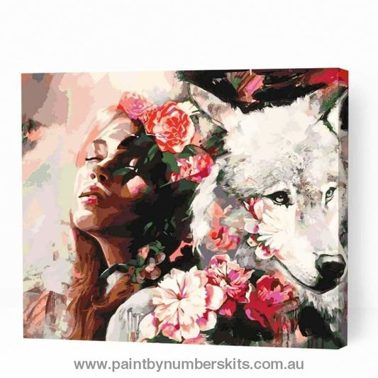 Girl with Wolf and Flowers - Paint By Numbers Cities