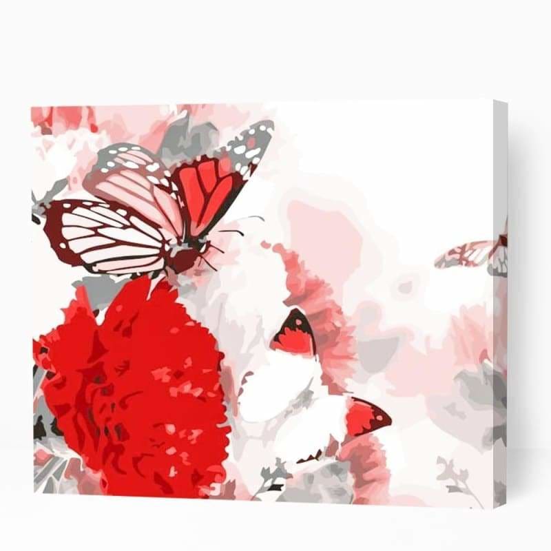 Red Butterflies and Flowers - Paint By Numbers Cities