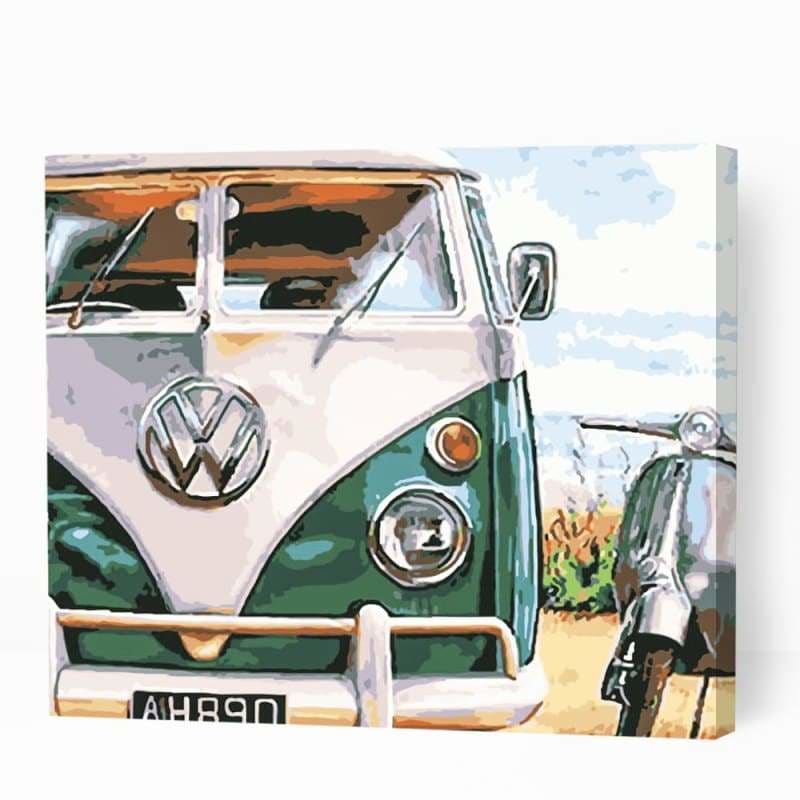 Retro Volkswagen Bus and Scooter - Paint By Numbers Cities