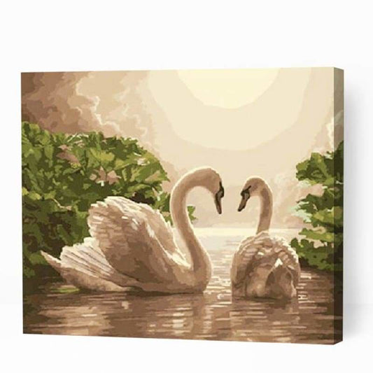 Swan Couple at Sunset - Paint By Numbers Cities