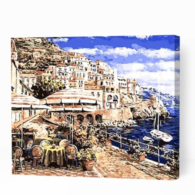 Town Cafe by the Seaside - Paint By Numbers Cities