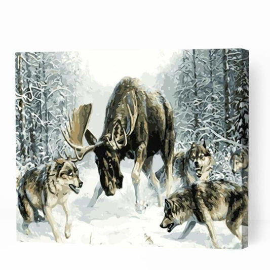 Wolf Pack Hunting Moose - Paint By Numbers Cities